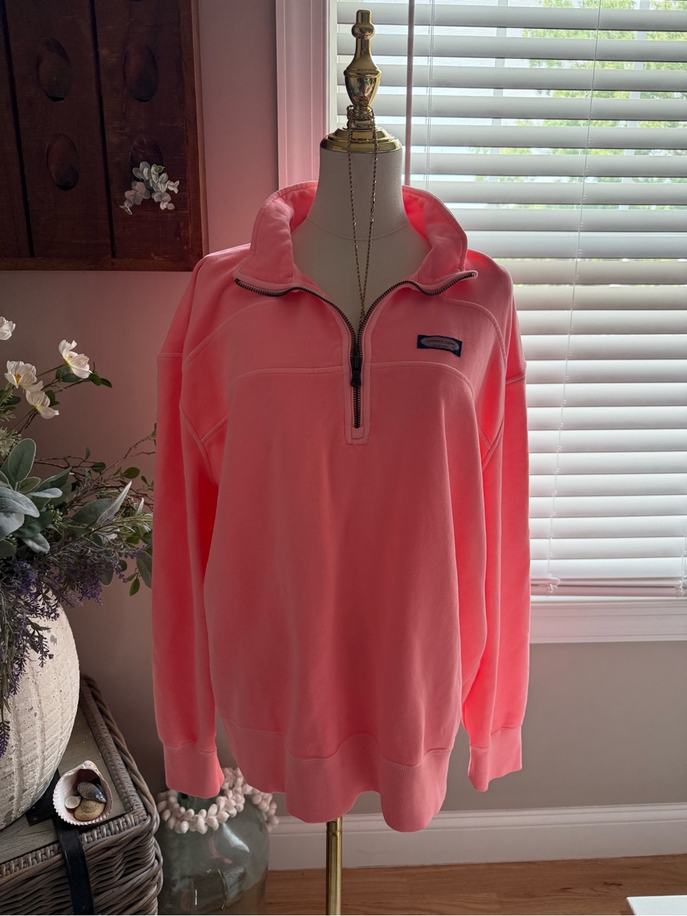 Vineyard Vines Neon Coral Half-Zip Pullover